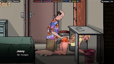 The landlord secretly cums on Jenny's arse while she's under the table. hentai Game